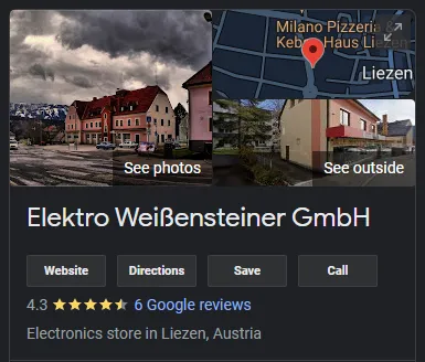 Google search result of "Elektro Weißensteiner"