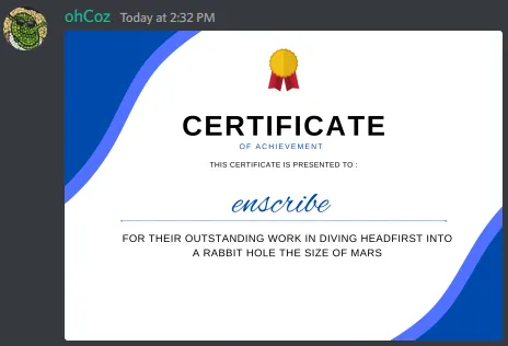 Discord screenshot of award